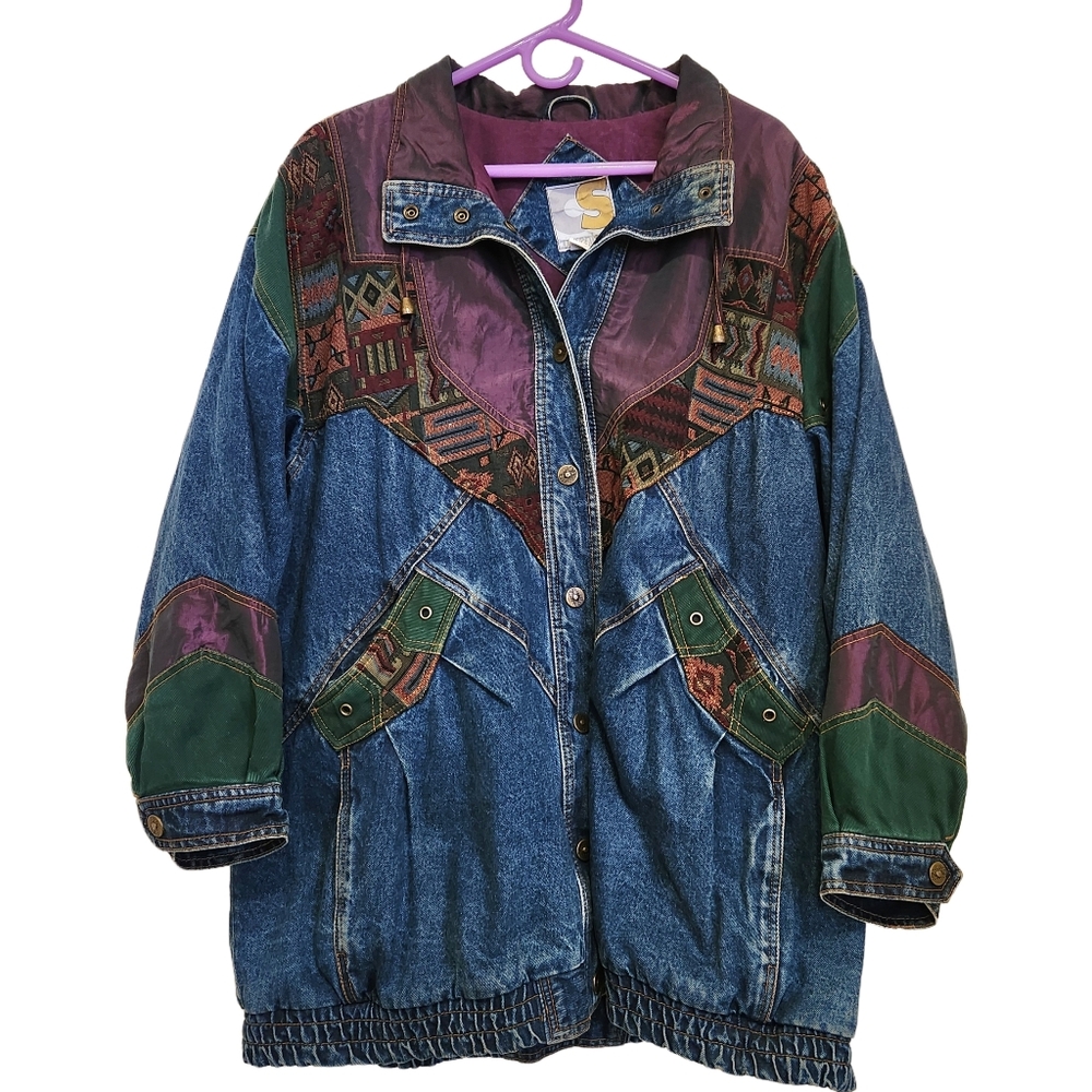 90s Current Seen Denim Patchwork Jacket Size Xxl … - image 1